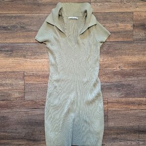 Ribbed collar sweater dress